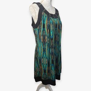 Robbie Bee Artsy Flattering Stretch Knit Boho Hippy Bead Sundress Sz. 16 NWT